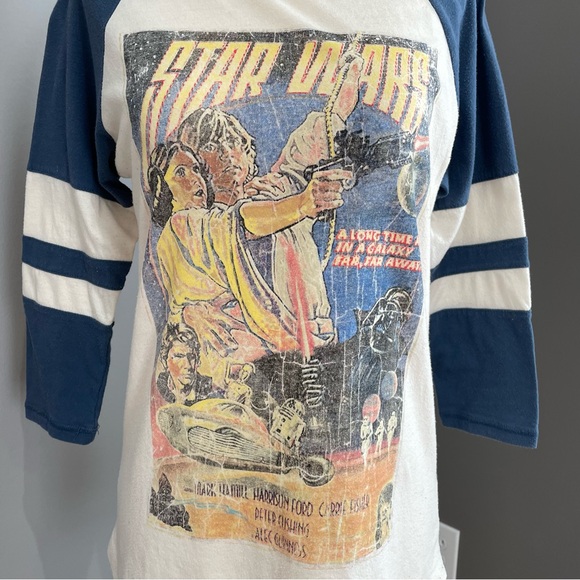 Vintage Star Wars 3/4 Long Sleeve Raglan T Shirt Size M Blue & White Retro - Picture 4 of 12